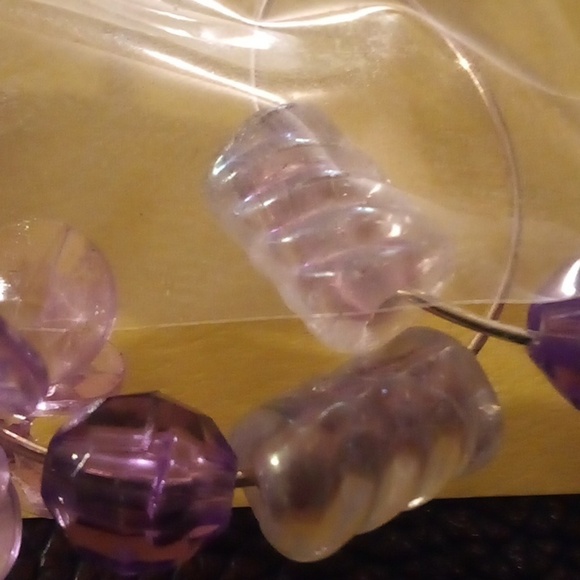 Handmade Hoop Purple/White Beaded Earrings - Picture 3 of 5